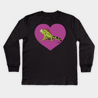 Iguana Heart for Iguana Lovers, Purple Kids Long Sleeve T-Shirt